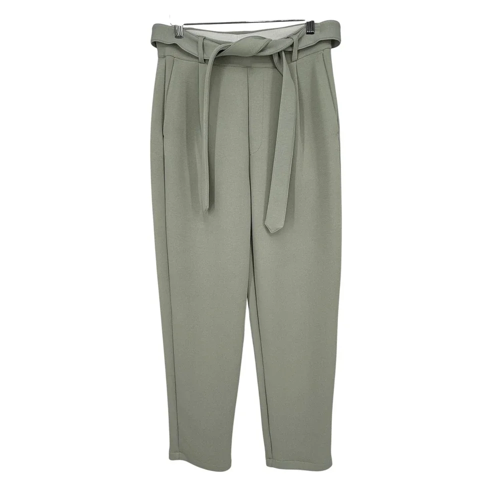 Leze The Label 2 Piece Set Women M Sage Green Excellent Mock Neck Paperbag Pants